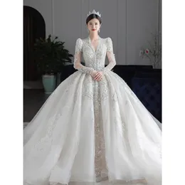 Abiti urbani sexy a maniche lunghe abito da sposa invernale 2023 scollo a V perline di lusso abito da principe Vestido De Noiva 231213