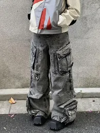 Kvinnors jeans kvinnor mörka akademin harajuku mode mamma baggy denim byxor cyber punk hip-staplade goth y2k japanska streetwear