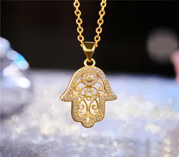 Juya Nuovo design Trendy Goldrose Gold Hamsa Hand of Fatima Necklace a Cipcant Necklace for Women Men Fashion Turkish Gioielli Whole22217237
