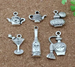 Colgantes variados con dije de botella de tetera, lote de 120 unidades, joyería de plata antigua DIY B160578658431349