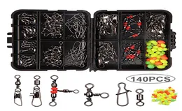 140pcs caixa de acessórios de pesca kit de equipamentos com caixa de equipamento snaps rolamento de esferas triplo conector giratório conjunto de pesca de água salgada fres5636961