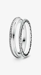 100 European 925 Sterling Silver Sparkle Hearts Ring Set för kvinnor Bröllopsringar Fashion Jewelry Accessories1050584