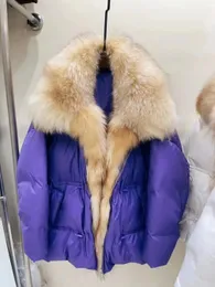 Parka da donna in piumino moda vera pelliccia di volpe giacca con colletto grande inverno donna naturale spesso caldo piumino d'anatra cappotto sciolto capispalla di lusso streetwear 231212