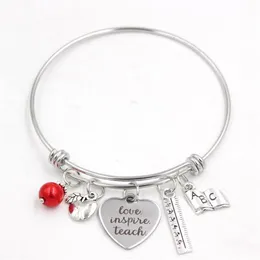 Hela rostfritt stålarmband Justerbar tråd Bangle Book Ruler Teacher Charm Armband Bangle Women Jewelry Teachers Gift297U