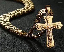 Colares de pingente de crucifixo católico pedante ouro aço inoxidável colar de metal grosso sem pescoço único homens moda jóias bíblia cha7744979