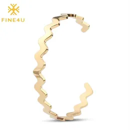 Armreif FINE4U B156 Edelstahl Glatte Welle Armbänder Armreifen Gold Farbe Offene Manschette Für Männer Frauen Einstellbar217A