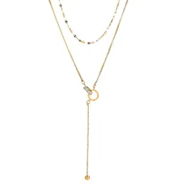 Pendanthalsband 2021 Dubbelskikthalsband Kvinnliga trendiga smycken Goldrose Guldfärg Romerska Loop Sweater Decoration Chain Part1552328