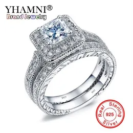 YHAMNI Originale Reale 925 Anelli In Argento Sterling Top Qualit Zircone Set Anello Per Le Donne Gioielli di Fidanzamento ZR293262c