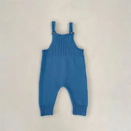 Rompertjes MiniAinis Herfst Winter Baby Denim Blauw Romper Meisjes Gebreide Band Lange Jumpsuit Jongens Lange Overall Body Kinderkleding 231212