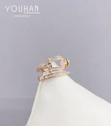 Koreansk version Micro Set Full Diamond Ins2020 Ny Simple Double Horseshoe Women039S Versatile Ring Hand Smycken Jepk1672803