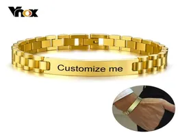 Vnox ouro tom de aço inoxidável masculino id pulseiras gravura nome a laser data personalizar presente y2001073003113
