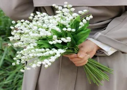 24pcs Plastic Lily Flower Artificial White Lily of the Valley flower stems for Wedding Home Artificial Decor Flower9872626