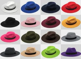 Nowe modne czapki dla mężczyzn Kobiety eleganckie modne solidne poczucia Fedora Hat Band szeroko płaskie brzegi Jazz Hats Stylowe trilby Panama Cap8284056