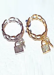 Bellissimi ciondoli con serratura a chiave anelli fashion designer di lusso con diamanti zirconi anello a fascia per donne ragazze aperto regolabile oro argento c1062904