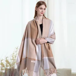 Lenços 65 200cm Outono Inverno Lã Xadrez Lenço Mulheres Grosso Quente Grande Xale Wraps 2023 Senhoras Cashmere Long Tassel Cobertor