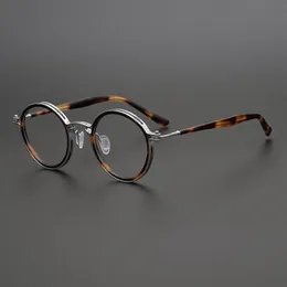 Japanische handgemachte hohle reines Titanacetat Retro runde Brillengestell für Männer Frauen optische Verordnung Myopie Brillen Fas254Q