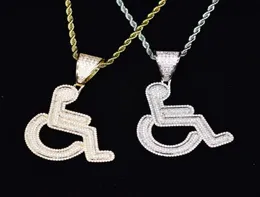 Anhänger Halsketten Iced Out Behinderte Rollstuhl Logo Halskette Gold Silber Farbe Bling CZ Kristall Hip Hop Rapper Kette Für Männer frauen9555833