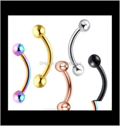 eyebrow piercing stud 8mm Banana Ring Sets Whole 120Pcs Fashion Body Jewelry Stainless Steel Ear Barbell Mix 5 Color9872011