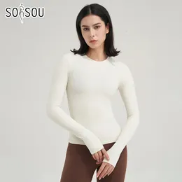 زي اليوغا Soisou Nylon Gym Top Shirt Fitness Sport Women Clothing Pilates Prectable Pilates Tops Long Sleeve 5 Colors 4 Size 231212