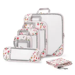 Gonex 6pcs Travel Compression Packing Cubes Set Water Repellent Polyester Flower Printed Travel Clothes Organizers Luggage Bags T23281825