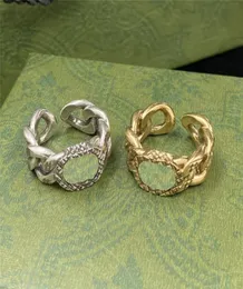 Vintage enrolamento intertravamento carta anéis de prata dourada designer feminino tamanho aberto anello personalidade jóias com box6922531