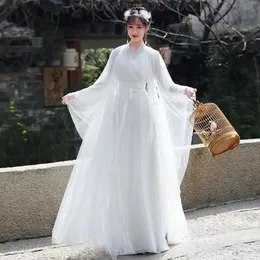 Etnische kleding 3-delige set witte Hanfu vrouwen Chinese traditionele TV Play Fairy cosplay oude dames Halloween kostuum 231212