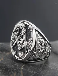 Anéis de cluster Mason Skull and Bones Signet Masonic Hand Sterling Silver Ring6965846