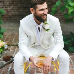 Duas peças do noivo usar smoking de casamento fino ajuste marfim ternos masculinos lapela pico festa de formatura blazer jaqueta e calças