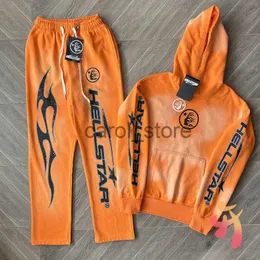 Men's Hoodies Sweatshirts New Street Hellstar Hoodie Orange Set High Quality Cotton Flame Lightning Letter Hooded Sweatshirts Oversized Men Women Hoody J231213