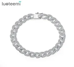 LUOTEEMI Fashion High Quality CZ Crystal Curb Cuban Chain Bracelets For Women White Gold Color Luxury Wedding Bracelet Jewellery18963758
