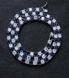 14K Blue Sapphire White Zircon Tennis Gemstone Copper Chain Necklace 5mm Cubic Zircon Stones Bling Tennis Chain Hip Hop 18inch 22i4806609