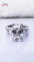 Colorfish Luxury Asscher Cut Three Stone Engagement Ring 3 Carat Brilliant Synthetic Nscd Women 925 Sterling Silver Wedding Ring J4114654