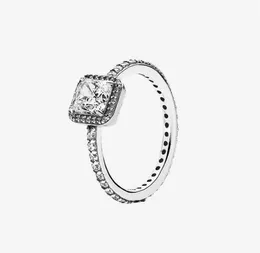 حلقة سليمة سترلينغ الفضية CZ Diamond Wedding Jewelry Gifting for Square Sparkle Halo Rings with Original Box 7399238