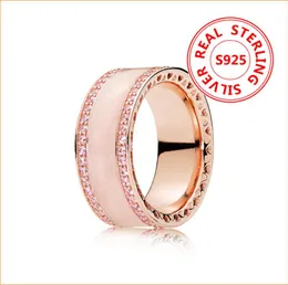 100% 925 Sterling Silver White e rosa Banda de esmalte anel com caixa original para P 18K Rose Gold Ring for Women Grils5562763