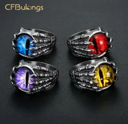 Cluster Rings CFBulongs 316L Stainless Steel Unique Red Zircon Dragon Claw Ring Fashion Men Jewelry Accessories Whole5109185