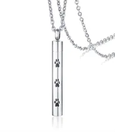 Personlig Pet Cremation Urn -halsband i rostfritt stål Memorial Remembrance Dog Cat Ashes Paw Print Necklace för Ashes4036564