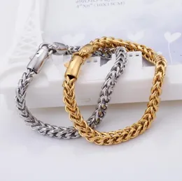 Link Chain 22cm Link Bracelet Men Stainless Steel Gold 6mm Width Pulsera Fashion Jewelry Birthday Gifts6205036