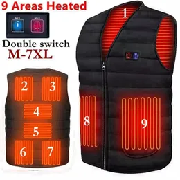 Men's Vests Men Autumn winter Smart heating Cotton Vest 9 area Heated V neck vest Women Outdoor Flexible Winter Warm Jacket M-7XL 231212