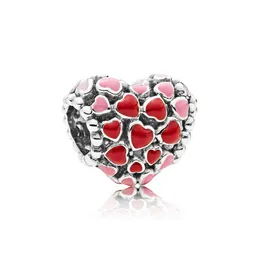 Authentic 925 Sterling Silver Red enamel Love Heart Charms retail box European Bead Charms Bracelet jewelry making accessories233h