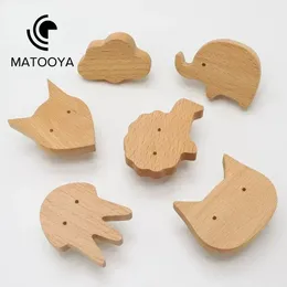 Door Locks 5PCS Wooden Knobs Cute Animal Wood Furniture Handles Wardrobe Pulls Children's Room Decora Hook Cabinets and Drawers 231212