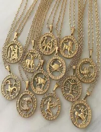 Collana vintage in oro di dodici costellazioni per le donne Ragazze Uomo Simbolo zodiacale Ciondolo regalo Clavicola Collane a catena Gioielleria raffinata9861159