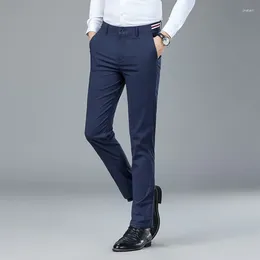 Men's Suits Lansboter Navy Blue Spring And Summer Brocade Cotton Stretch Casual Pants Slim Thin Straight