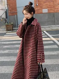 Blends Women 'Blends Odzież 2023 Winter Korean Fashion Wszechstronne płaszcze zagęszczające długą wersję Coatsturn Down Down Cllar Solid Jackets 231213