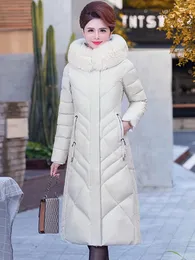 معاطف الخندق النسائية 2023 Winter Women Duck Down Down Coat Parka Jackets Long Slim Wooded Parkas Stand Solid Simple Warm Female