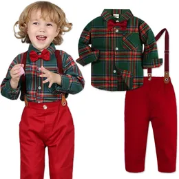 Conjuntos de roupas bebê roupa de natal menino crianças cavalheiro formal terno criança suspensórios conjunto infantil vestido de festa camisa 231212