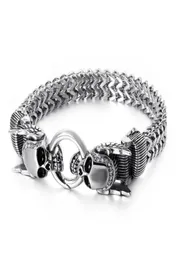 XMAS Gifts Crystals 316L Stainless steel casting Figaro lINK Chain bracelet double Skull End bangle bracelet mens boy jewelry silv1459176