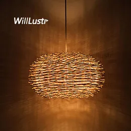 WillLust Wicker Pendant Lamp Handmade Bird Nest Suspension Light El Restaurant Mall Bar Lounge Porch Rattan Hanging Chandelier280J