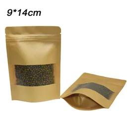 914 cm leere Stand-up-Kraftpapier-Verpackungsbeutel, wiederverschließbarer Reißverschluss oben, Lebensmittel, Kaffee, Snack, Bohnen, Aufbewahrungspapiertüte mit transparentem Fenster 503097209