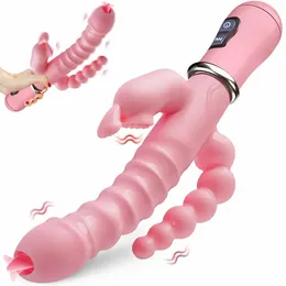 Wibratory Licklip 3in1 Fałszywy penis Rabbit Vibrator Język Język podwójna masturbacja odbyt kliknij zabawkę seksualną 231213
