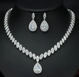 Cwwzircons högkvalitativa kubiska zirkoniumbröllopshalsband och örhängen lyxiga kristall brud smyckesuppsättningar för brudtärnor 1040 Q26472016